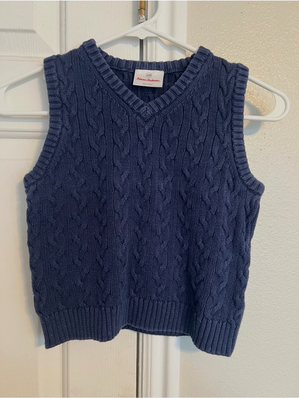Hanna Andersson Boys Navy Cable Knit Sweater Vest  Ribbed Hem Preppy Uniform
